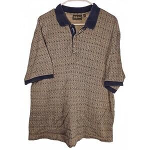 Bobby Jones Collection Men's Polo Golf Shirt Patterned w/ Blue Collar & Cuffs XL